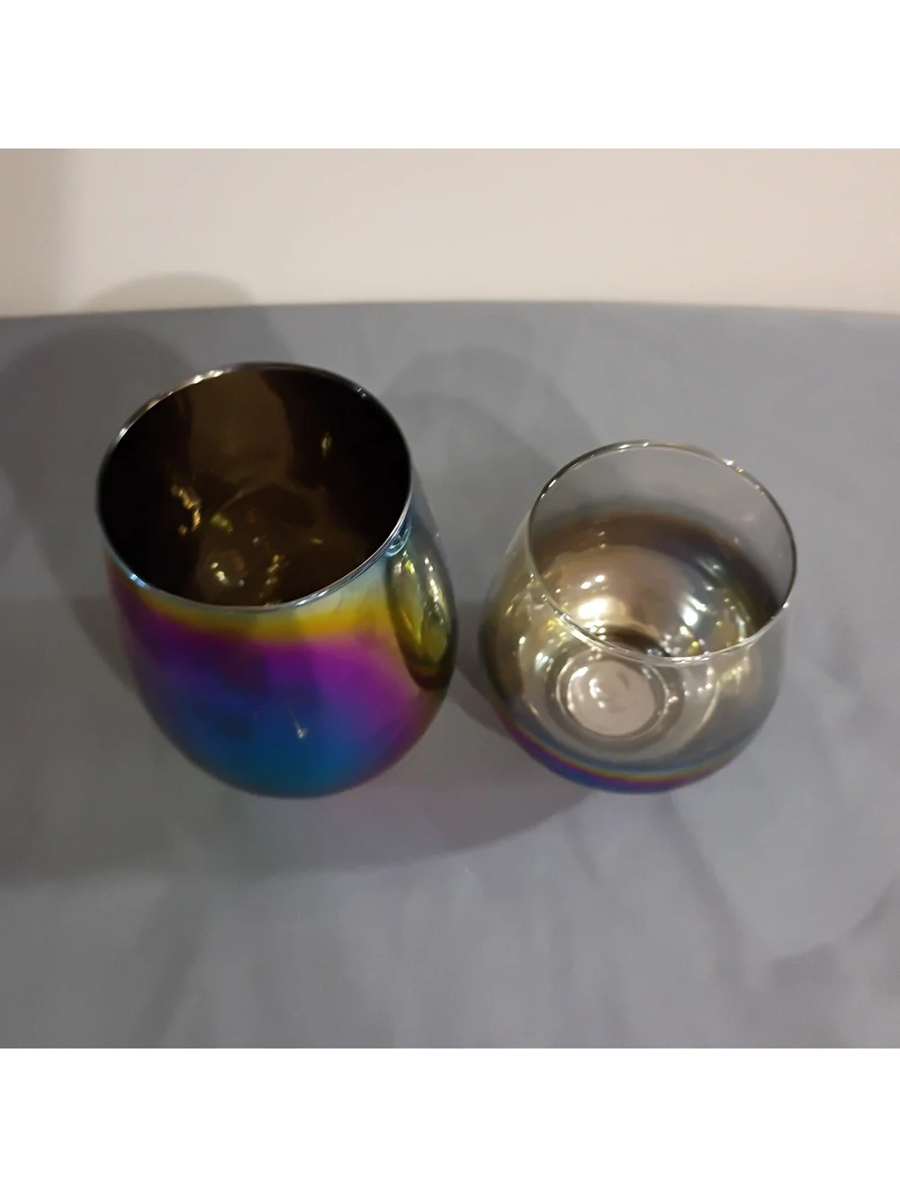Set of Two Iridescent Rainbow Stemless Wine Glasses